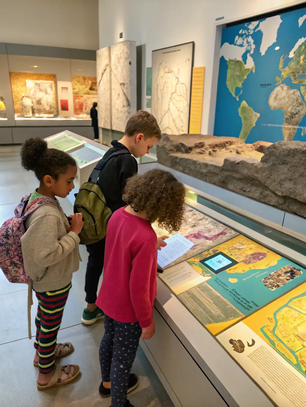 A group of children participating in an archaeological workshop, learning about ancient pottery and creating their own replicas, highlighting the educational outreach program.